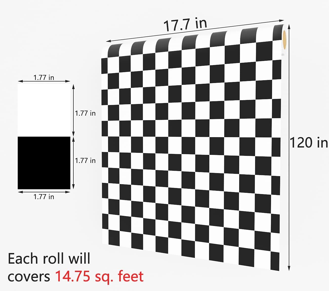 White Wallpaper Peel and Stick Checkered Wallpaper / 17.7 x 120 / Black