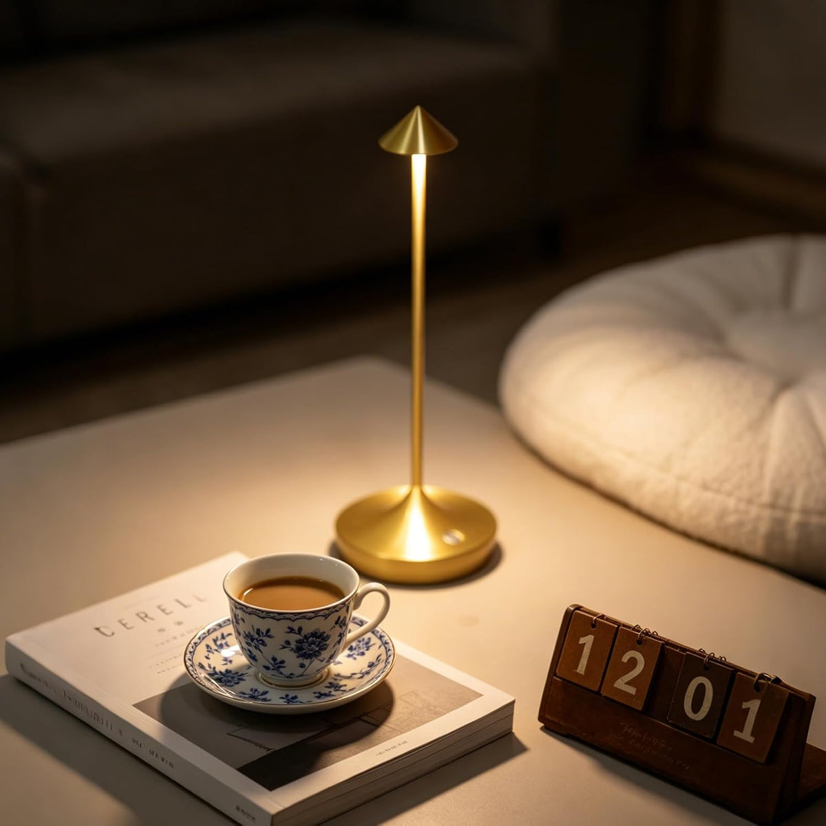 2-Pack Cordless Rechargeable LED Table Lamp (Gold) | 6000mAh Battery, 3-Color Stepless Dimming, IP54 Waterproof &