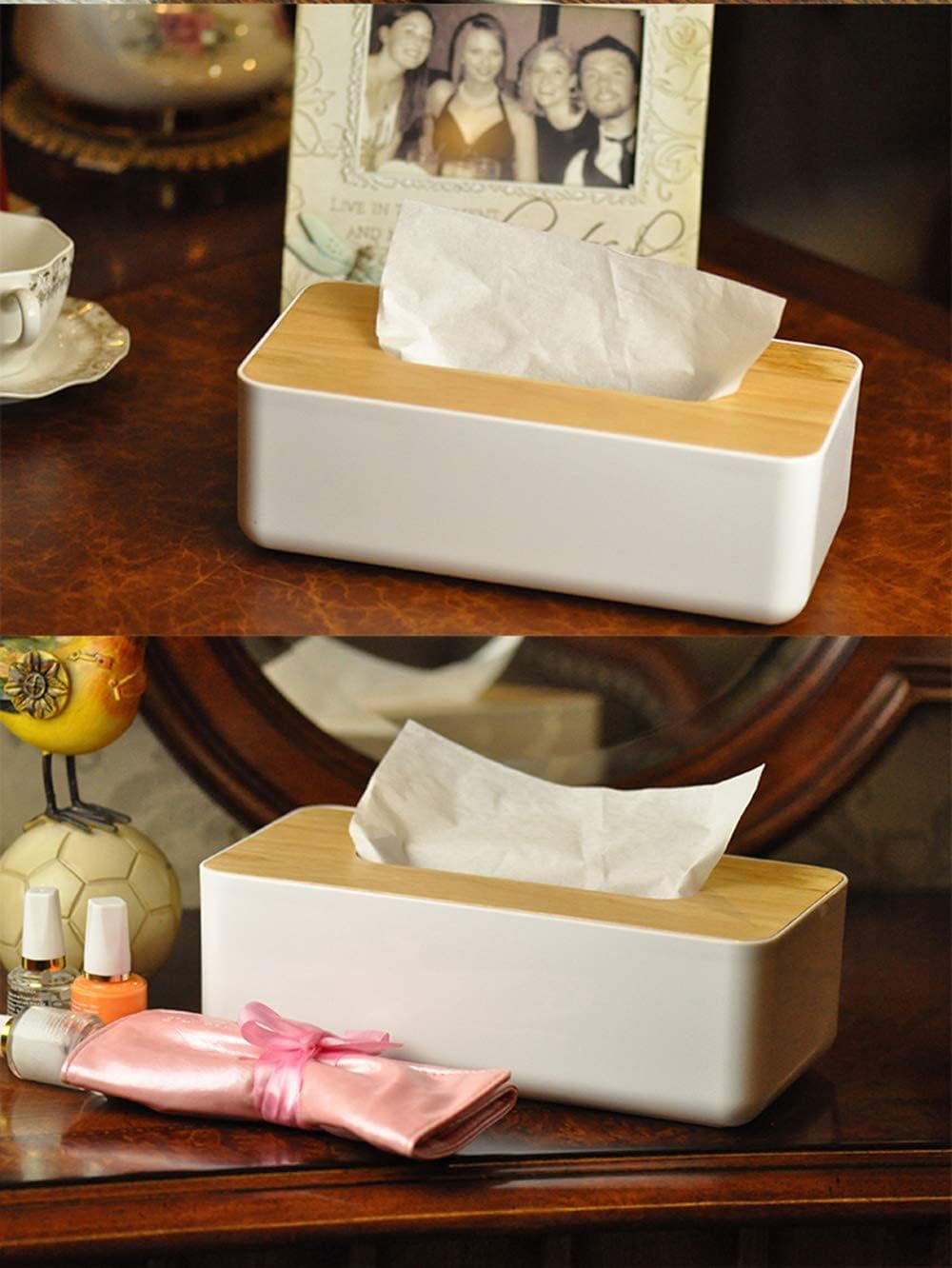 Wood Tissue Box Cover Gloves Box Holder Wooden Rectangular Tissue / White / 10.2 x 5.1 x 4.5 / Large