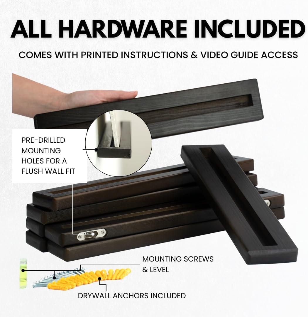 Vinyl Record Display Shelf - Set of 8 Floating LP Album Shelves for Wall Display - Solid Pine Wood - Wall Mount