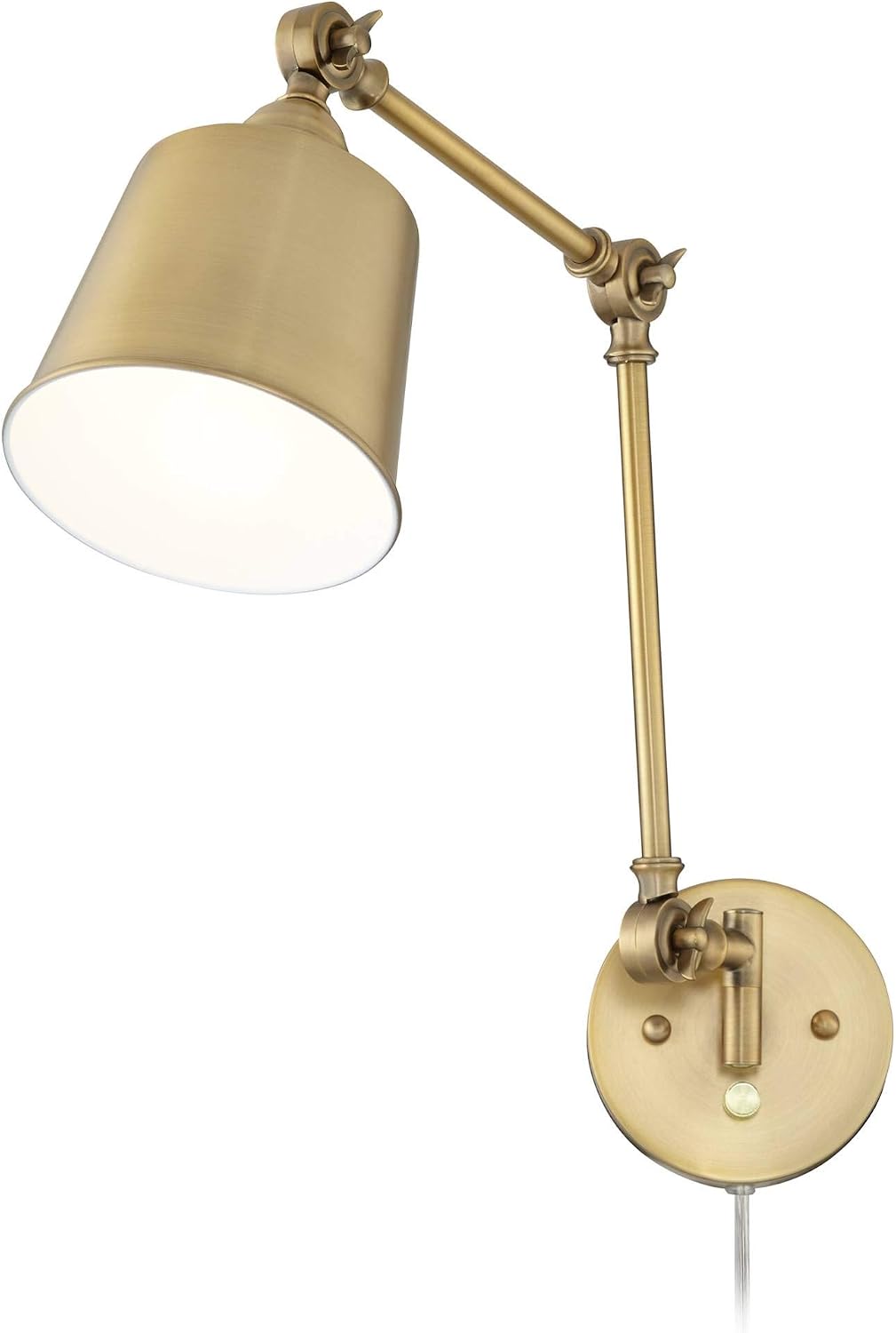 Mendes Antique Brass Swing Arm Plug-In Wall Lamps Set of 2 Light Fixture | Modern Adjustable Up Down Metal Shade for