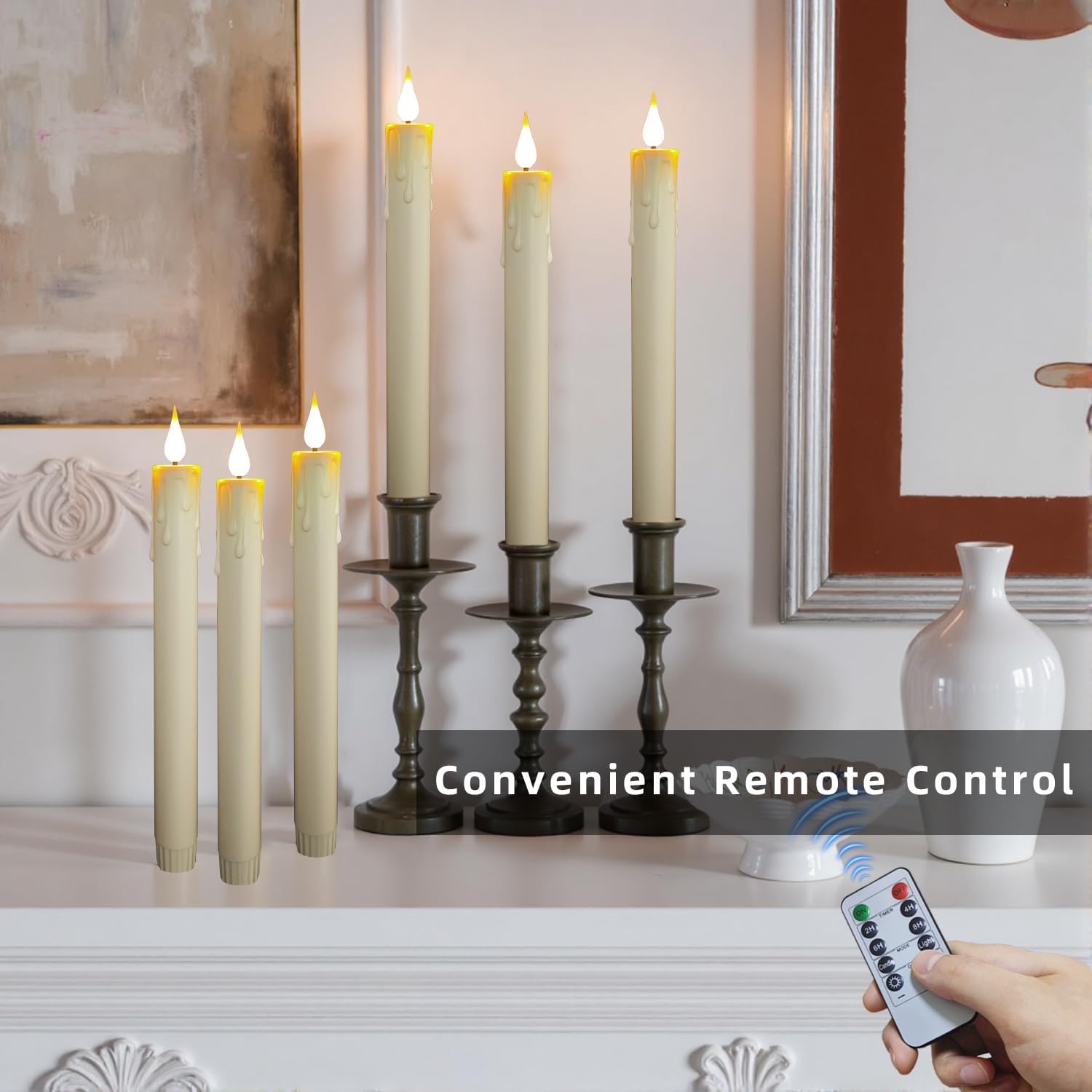9.9-Inch Rechargeable Flameless Taper Candles, 60+ Hours Runtime, Remote & Timer, Flickering LED, Safe for Home &