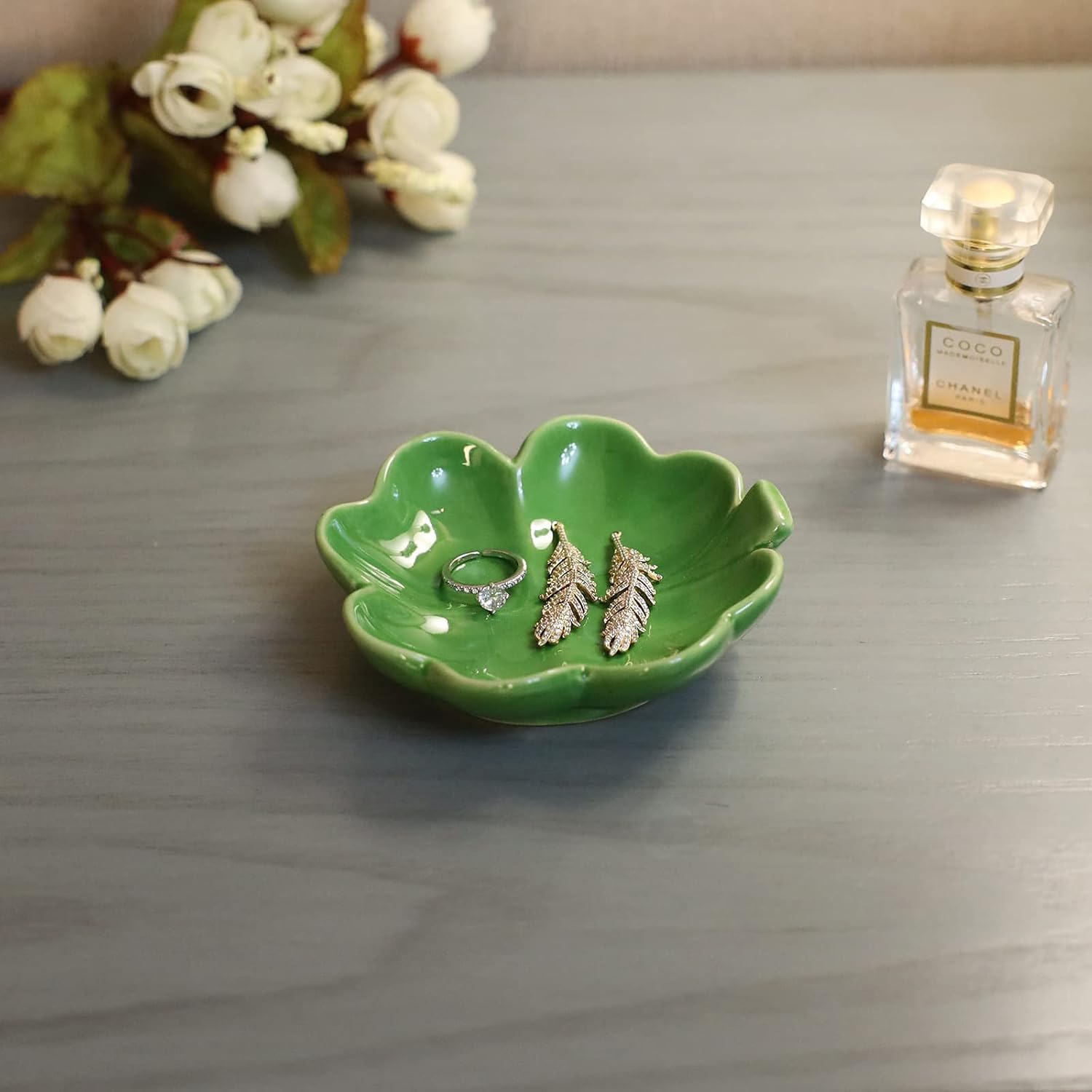Four-Leaf Clover Ceramic Ring Dish / Leaf Ring Dsih
