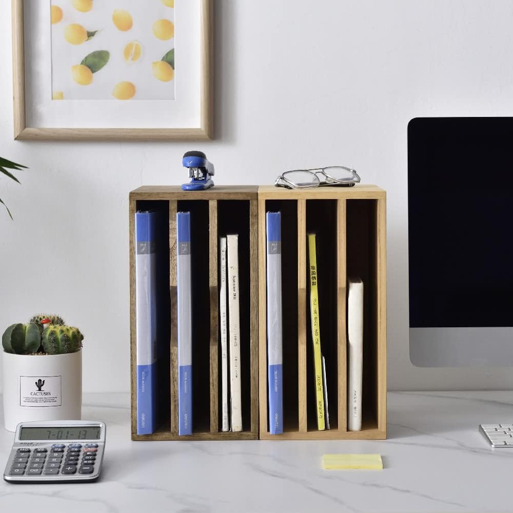 KIRIGEN Wooden Desk Organizer 3-Tier Letter Tray and Paper Sorter, Natural | Solid Wood Paper Tray Document Holder