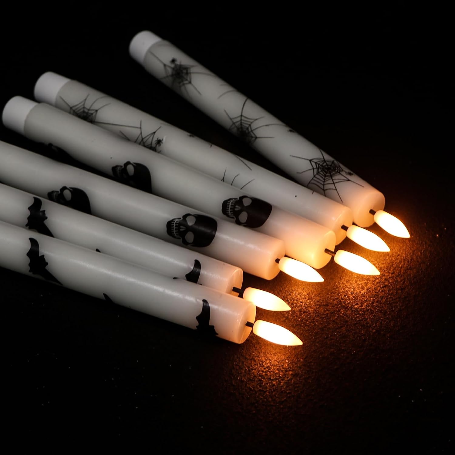 GenSwin Halloween Flameless Taper Candle Spider Web/Skull/Bats Remote Timer | Real Wax, Halloween Party Home Decor