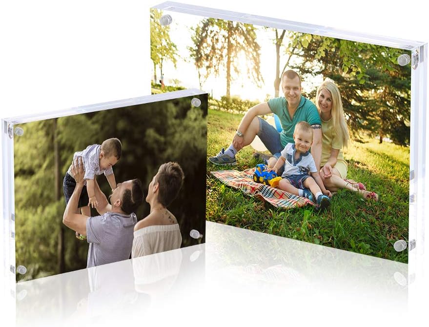 AMEITECH 5x7 Acrylic Photo Frame, Magnetic Picture Frames, 10 + 10MM Thickness Stand in Desk Table, Clear (5 Pack)