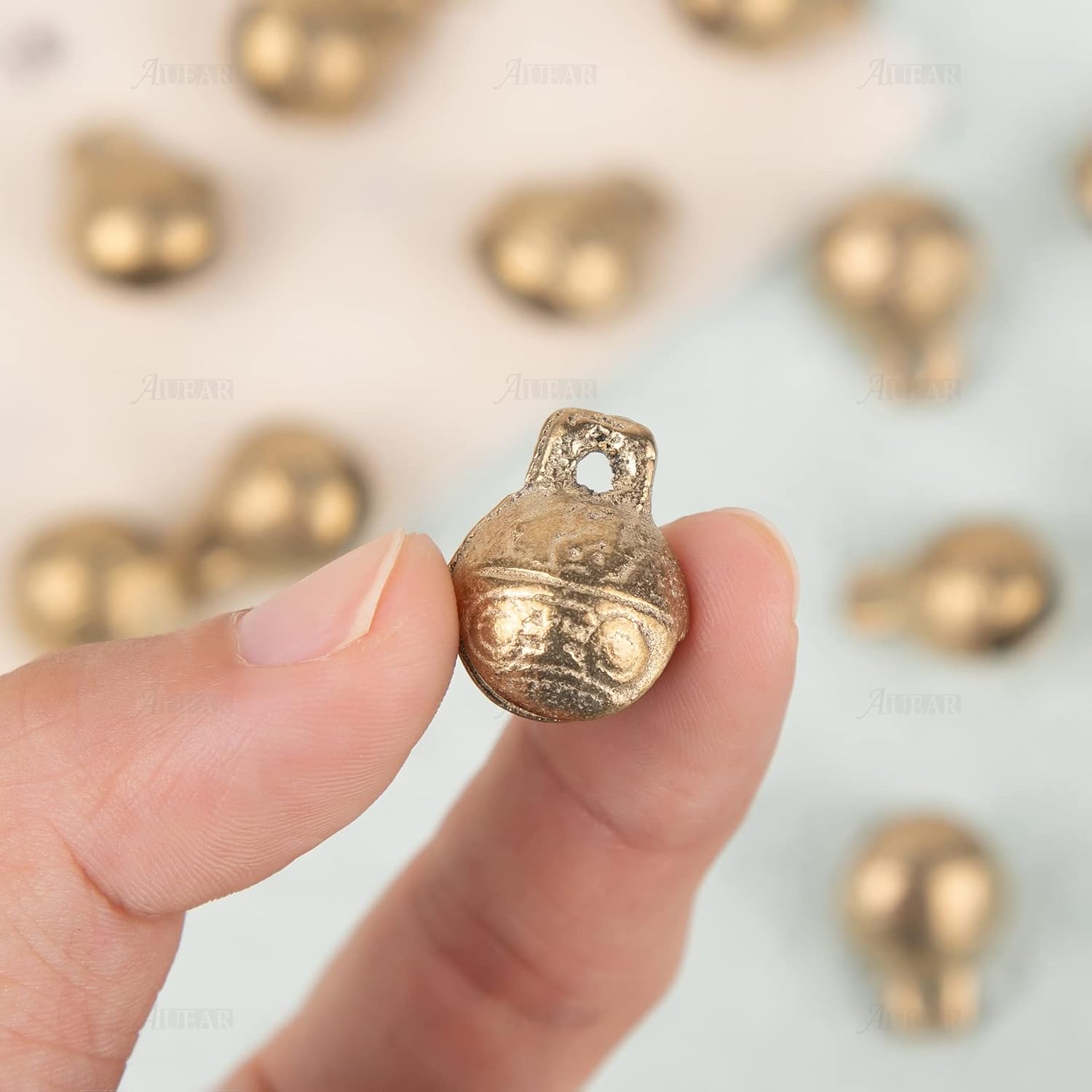 AUEAR, 60 Pack Vintage Brass Bells Mini Jingle Bell DIY Craft 14mm Small Tibetan for Jewelry Making Charms Pendants