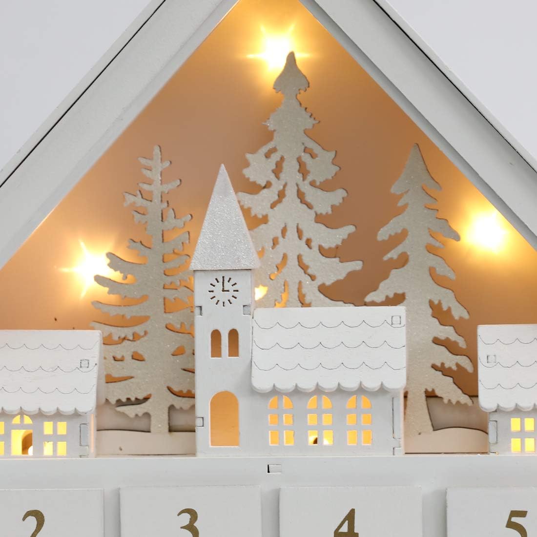 Christmas Wooden Advent Calendar House with 24 Drawers, Countdown to Christmas for Kids, LED Home Decoration, L16.25 x