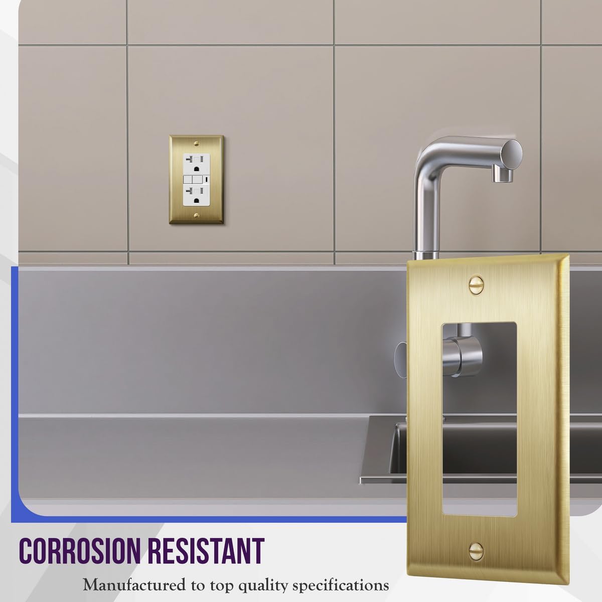 ENERLITES Decorator Switch or Outlet Metal Wall Plate, Stainless Steel 201, Corrosion Resistant, Size 1-Gang 4.50" x