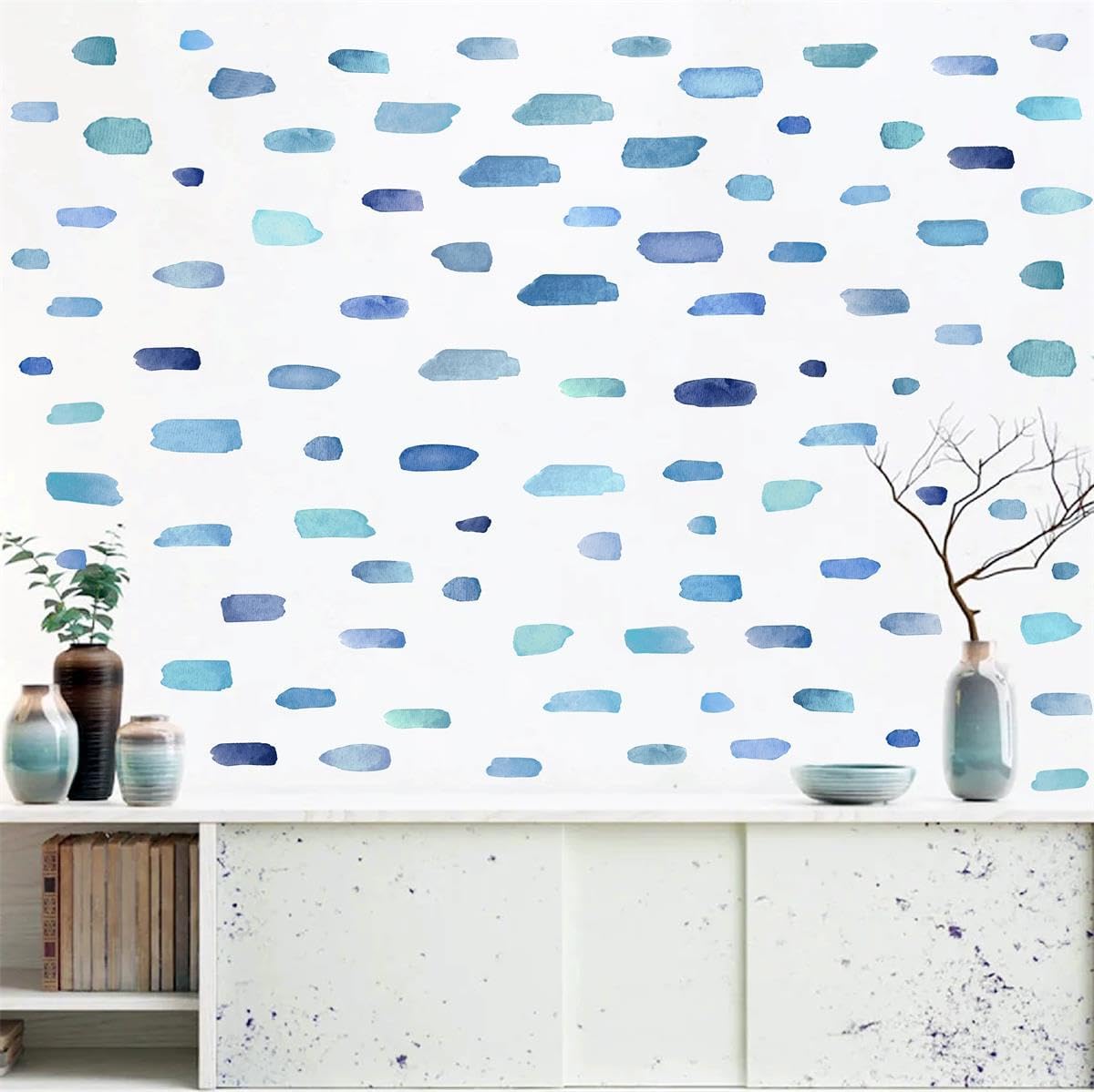 Watercolor Wall Stickers Boho Line Wall Decals Peel and Stick Lines Stripes / Lines D / Blue