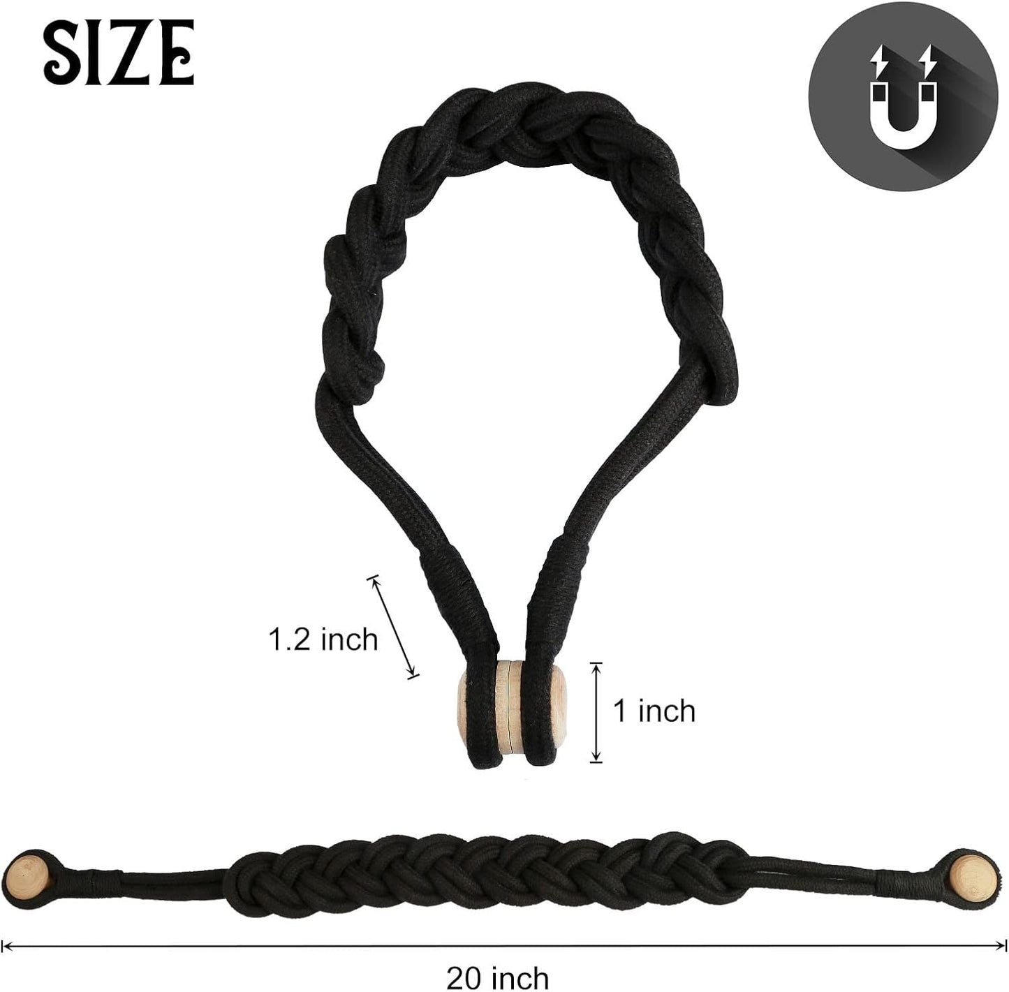 BEL AVENIR Curtain Tiebacks Magnetic 4 Pack Woven Drapery Holdback | Handmade Curtain Ties, No Drill, for Outdoor