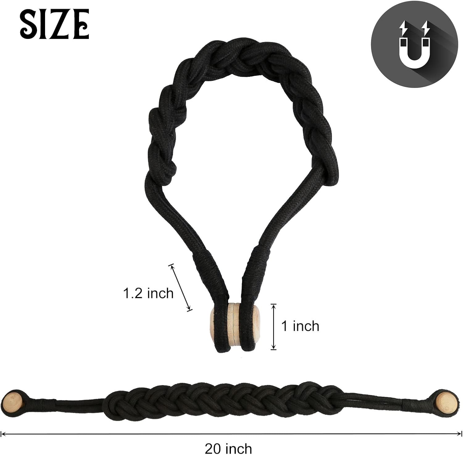 BEL AVENIR Curtain Tiebacks Magnetic 4 Pack Woven Drapery Holdback | Handmade Curtain Ties, No Drill, for Outdoor