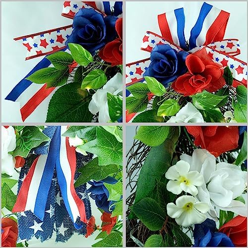 Pre-Lit Patriotic Themed Teardrop Swag, Red White Blue Solar Powered Lights