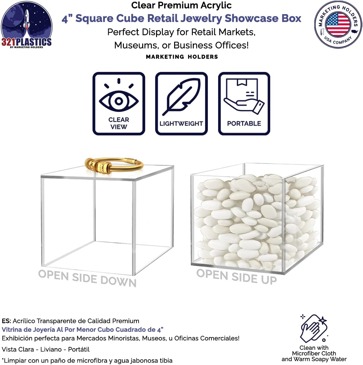 One Open Side No Lid Versatile Square Plexiglass Retail Merchandise Storage Bin / Clear