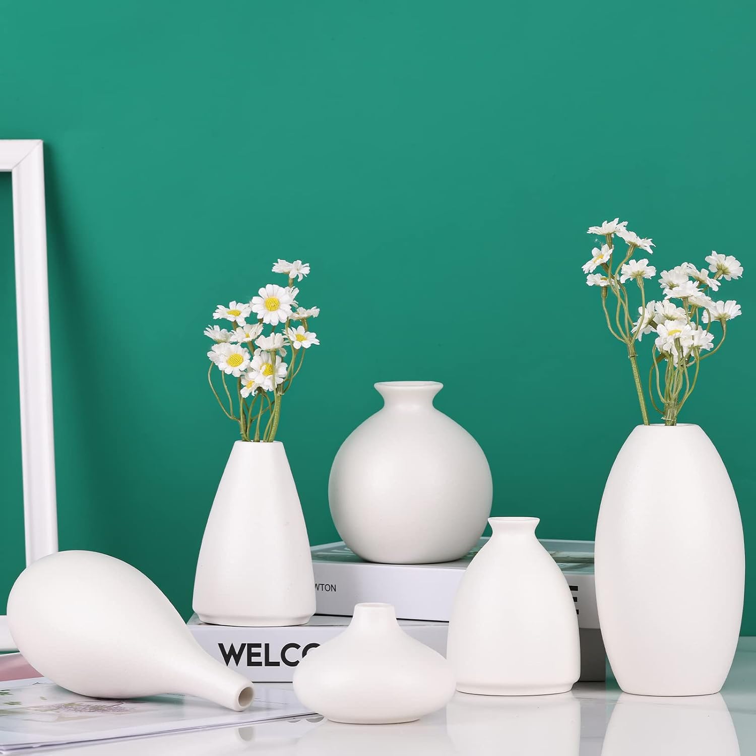 Ceramic Bud Vase Bulk Boho Centerpieces / White / Set of 6