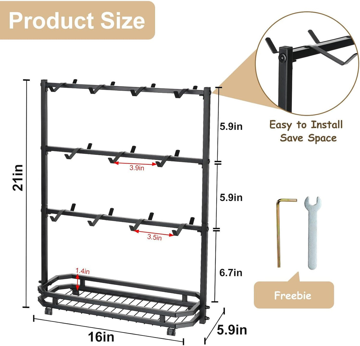 Coffee Mug Holder for Countertop, 22 Hooks Metal Coffee Cup Holder Rack | 3 Tier Mug Tree Holder Rack, Mug Tree Stand