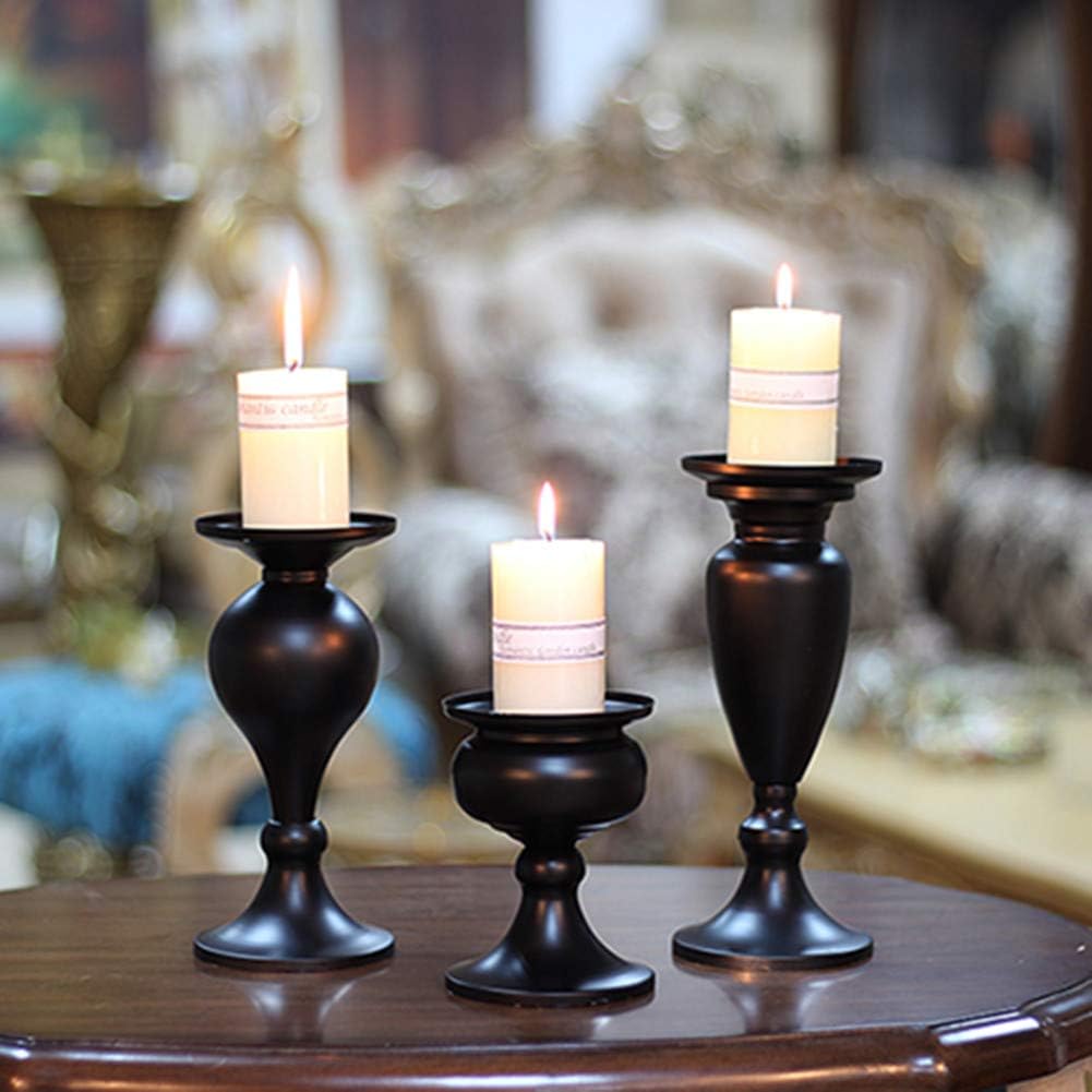 Sziqiqi Metallic Pillar Candleholder Set for Candle Centerpieces, Table Mantel Fireplace Decoration Set of 3