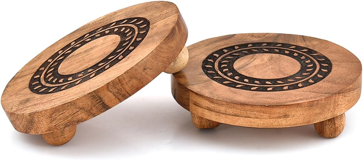 Pedestals Acacia Wood Round Vintage Display Stand / 6 x 6