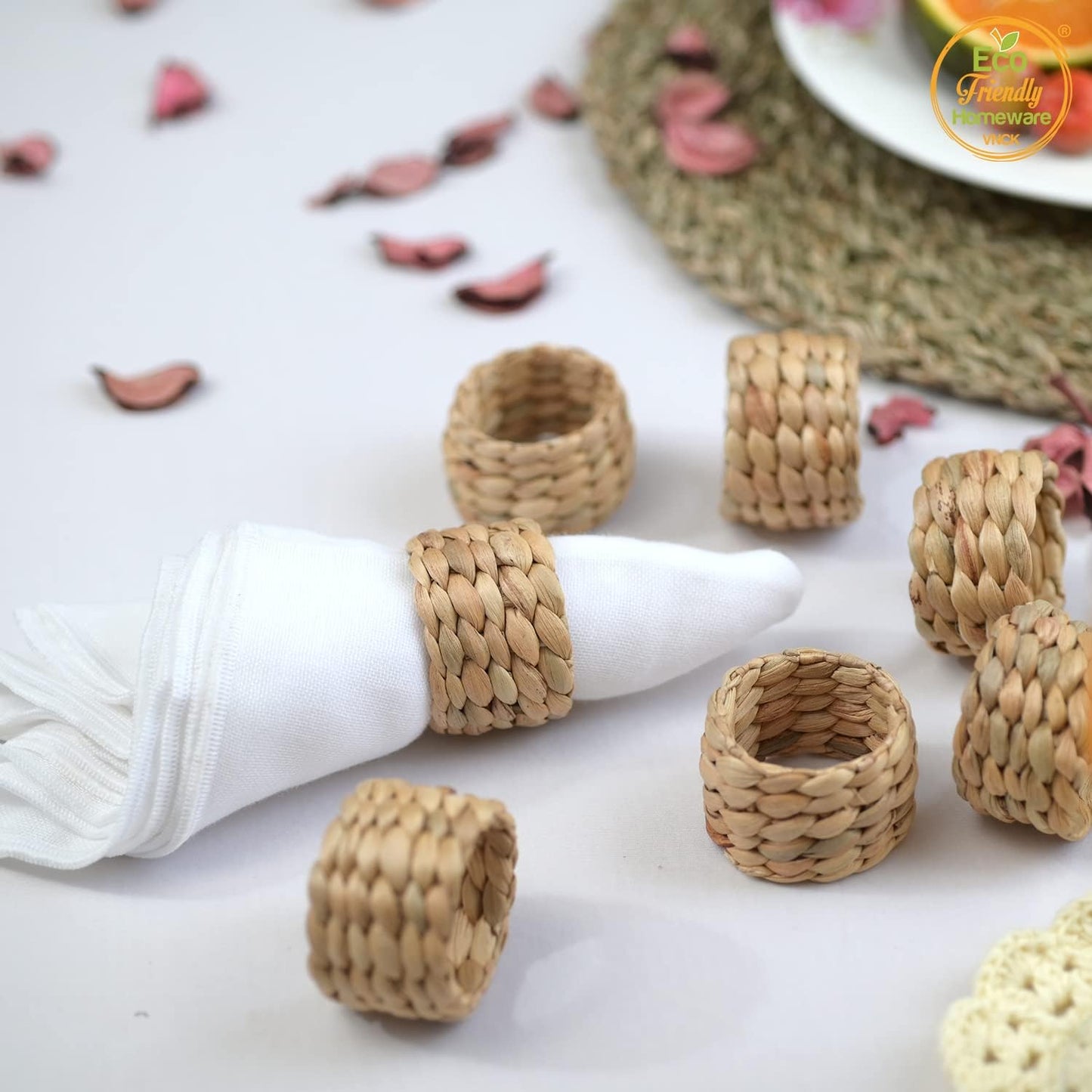 48 Pcs Boho Napkin Rings Bulk, Woven Water Hyacinth Napkin Ring Set of 48 for Wedding Reception, Thanksgiving &