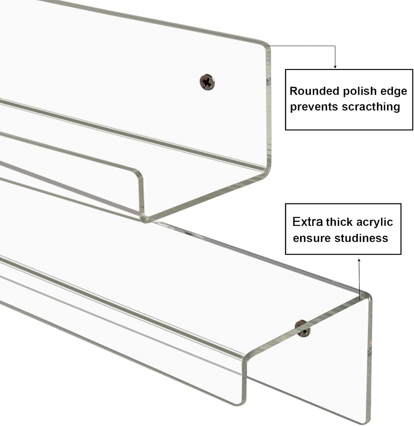 Dezzer Acrylic Floating Shelves, 6 Pack 15" Invisible Shelf Wall Ledge Bookshelf Bedroom Bathroom Kitchen Shelves Book
