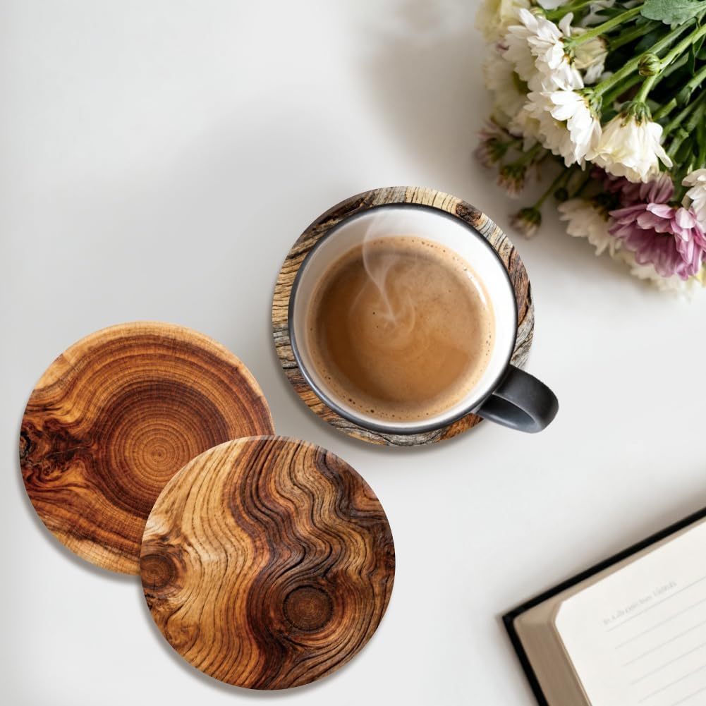 Coasters Colorful Wooden Coasters Bulk Round Housewarming Gift for New Home / Wood Grain / Set of 9
