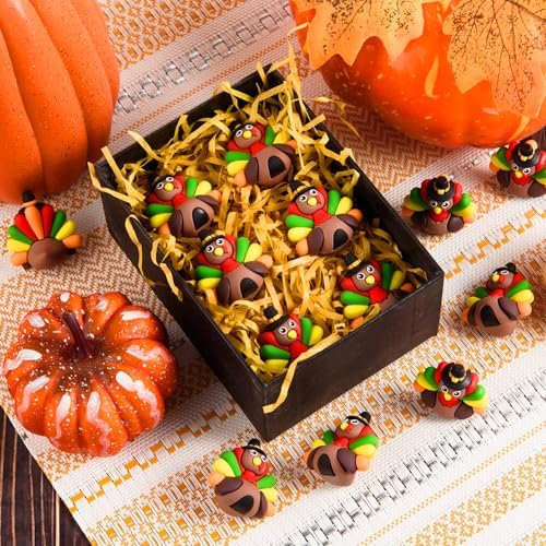 50 Pcs Mini Thanksgiving Turkey Figurines Tiny Turkey Figures Miniarue Animals Figurines Little Autumn Fall Ornaments to Hide and Seek for Thanksgiving Party Decorations (50)