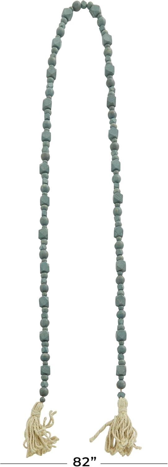 Mango Wood Handmade Hexagon Carved Geometric Long Beaded Garland / 80 x 1 x 1 / Blue