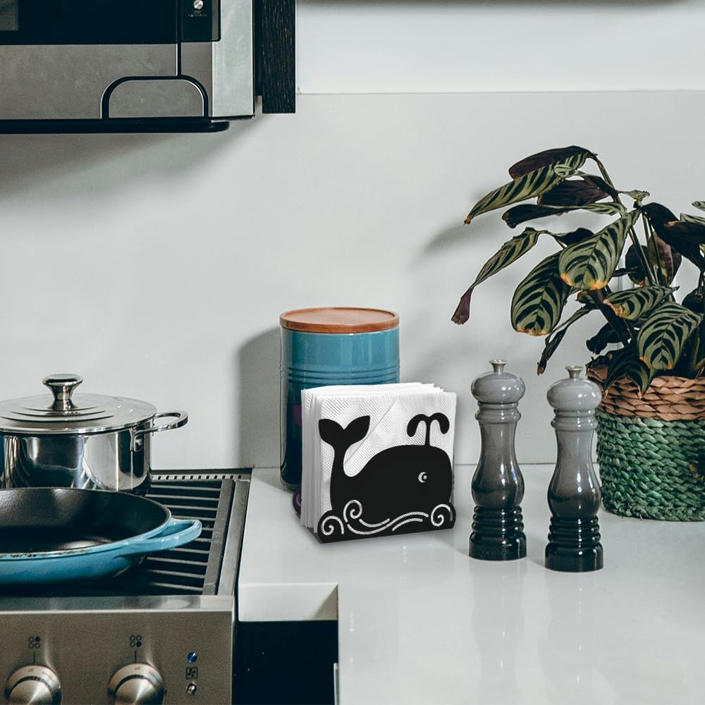 Cartoon Decorative Metal Napkin Holder / Whale / Black / 5.3 x 4.1 x 1.9