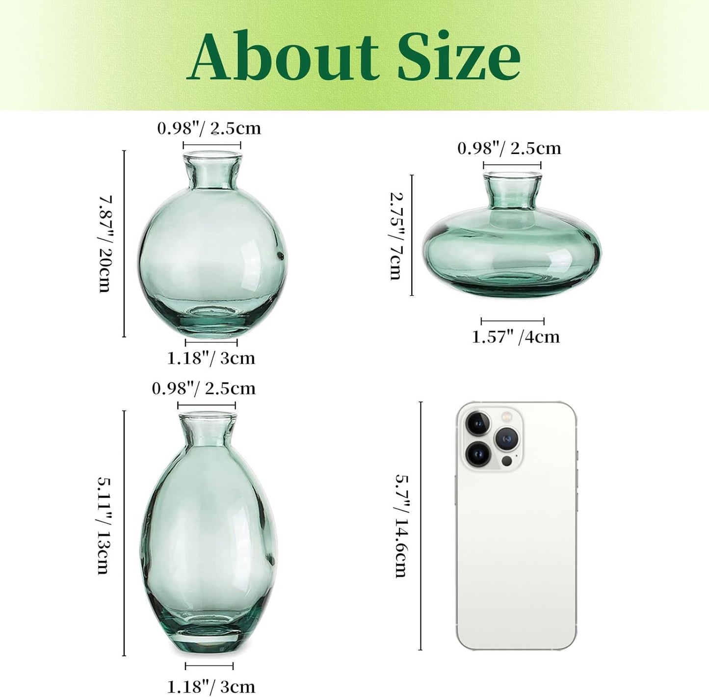 Glass Bud Vases / 4sets / Green / Set of 12