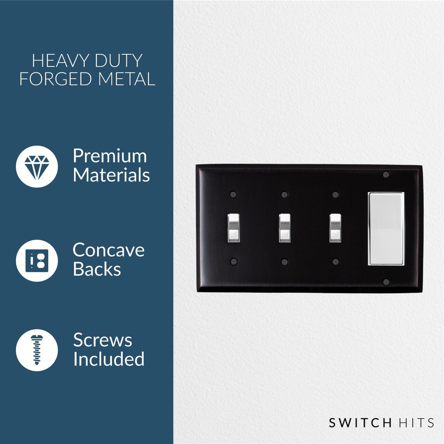 Triple Light Switch Plate Outlet Cover GFCI Decorative Wall Plate | 3 Toggle - 1 Rocker Oil Rubbed Bronze Electrical