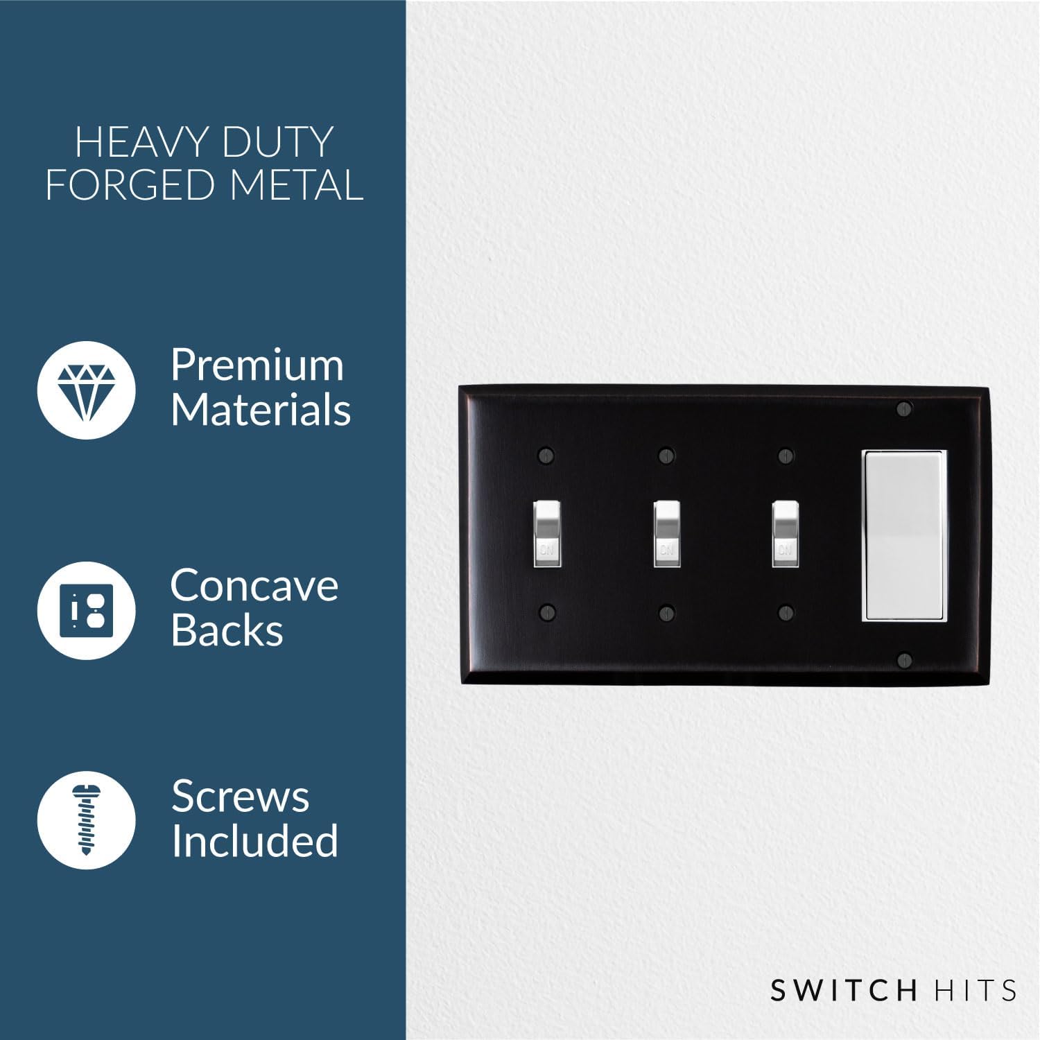 Triple Light Switch Plate Outlet Cover GFCI Decorative Wall Plate | 3 Toggle - 1 Rocker Oil Rubbed Bronze Electrical