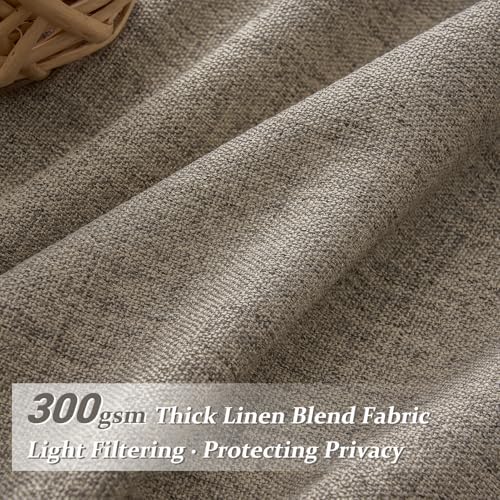 Custom Heavy Linen Pinch Pleated Kitchen 54 Inch Curtains 2 Panels Set, Dark Tan Boho Memory Trained Privacy Short