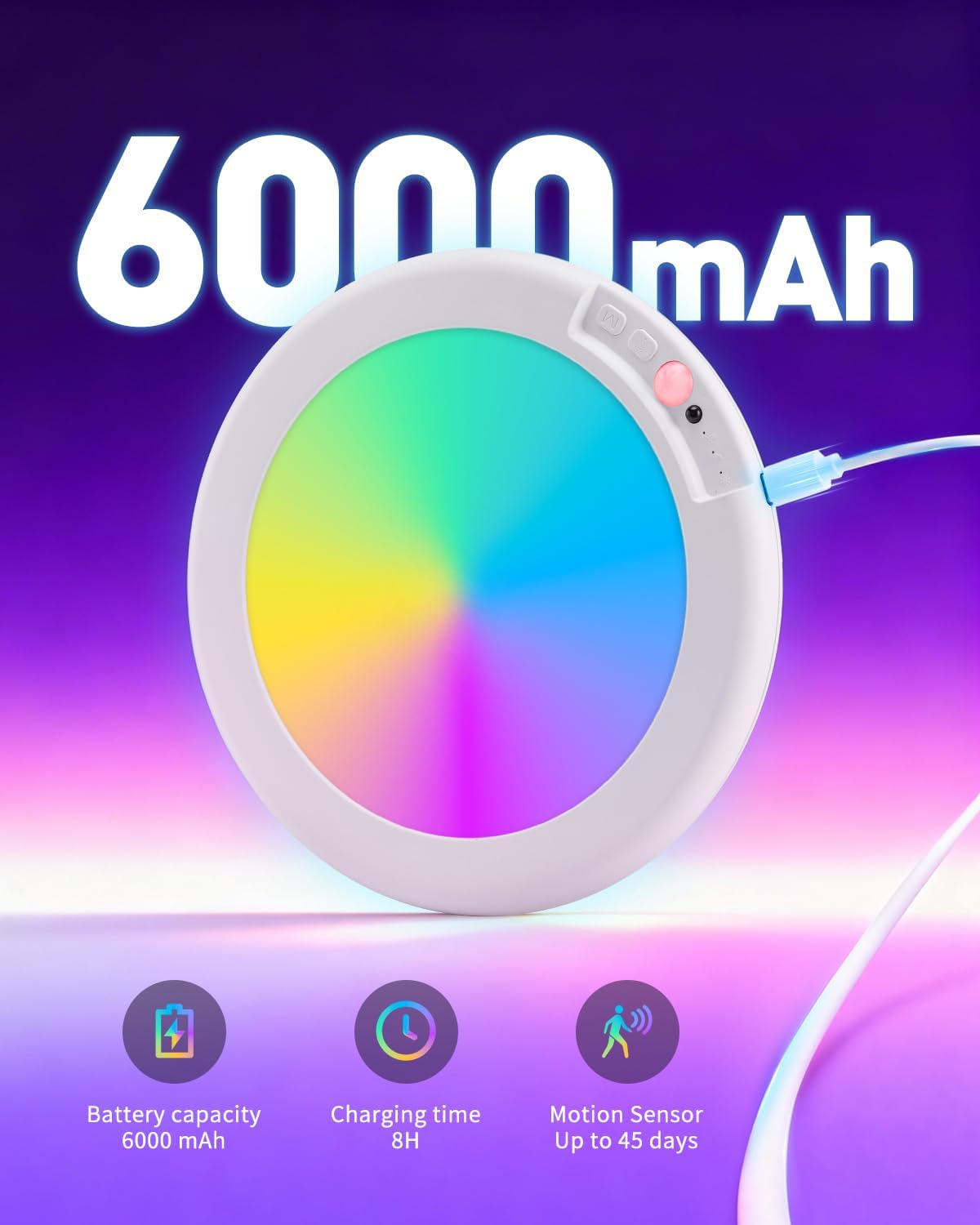 wowatt RGB Rechargeable Shower Lights for Inside Shower Waterproof IP44 | 12 RGB Colors&White Battery Ceiling Lights