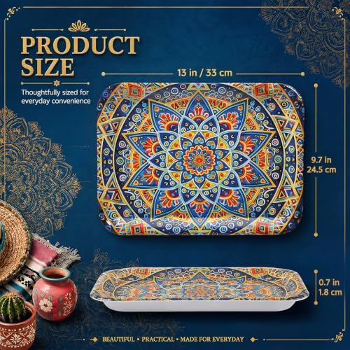 4 Pieces Melamine Platters, Boho Flower, Mixed