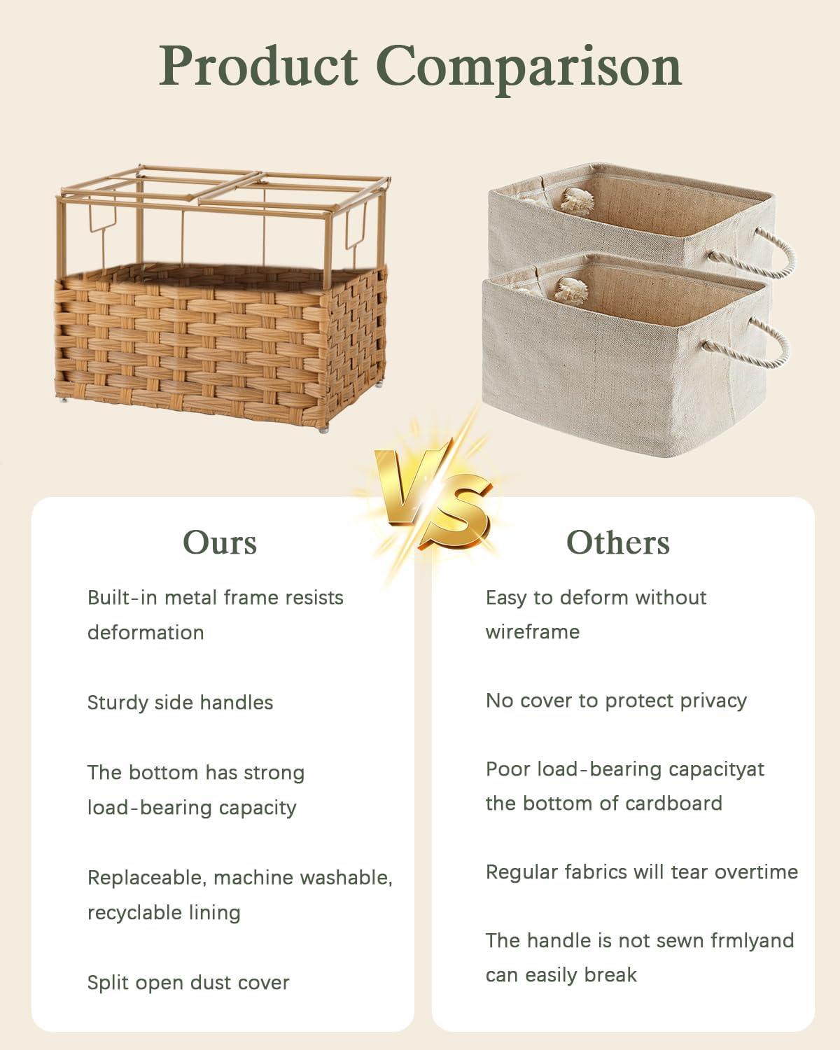 Lid Woven Wicker Baskets / Natural / 35l-15.7l*11.8w*11.8h