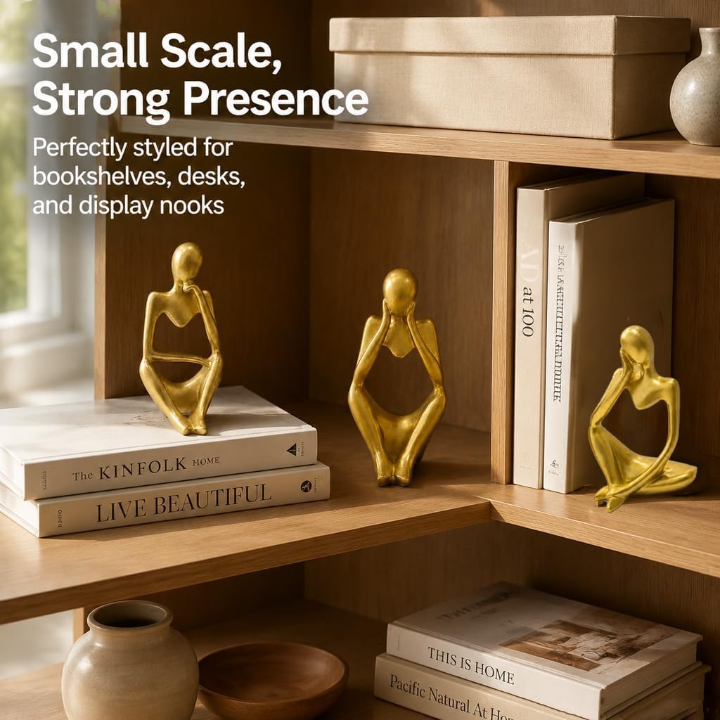Thinker Statue / Abstract Resin Figurines / Gold / Set of 3