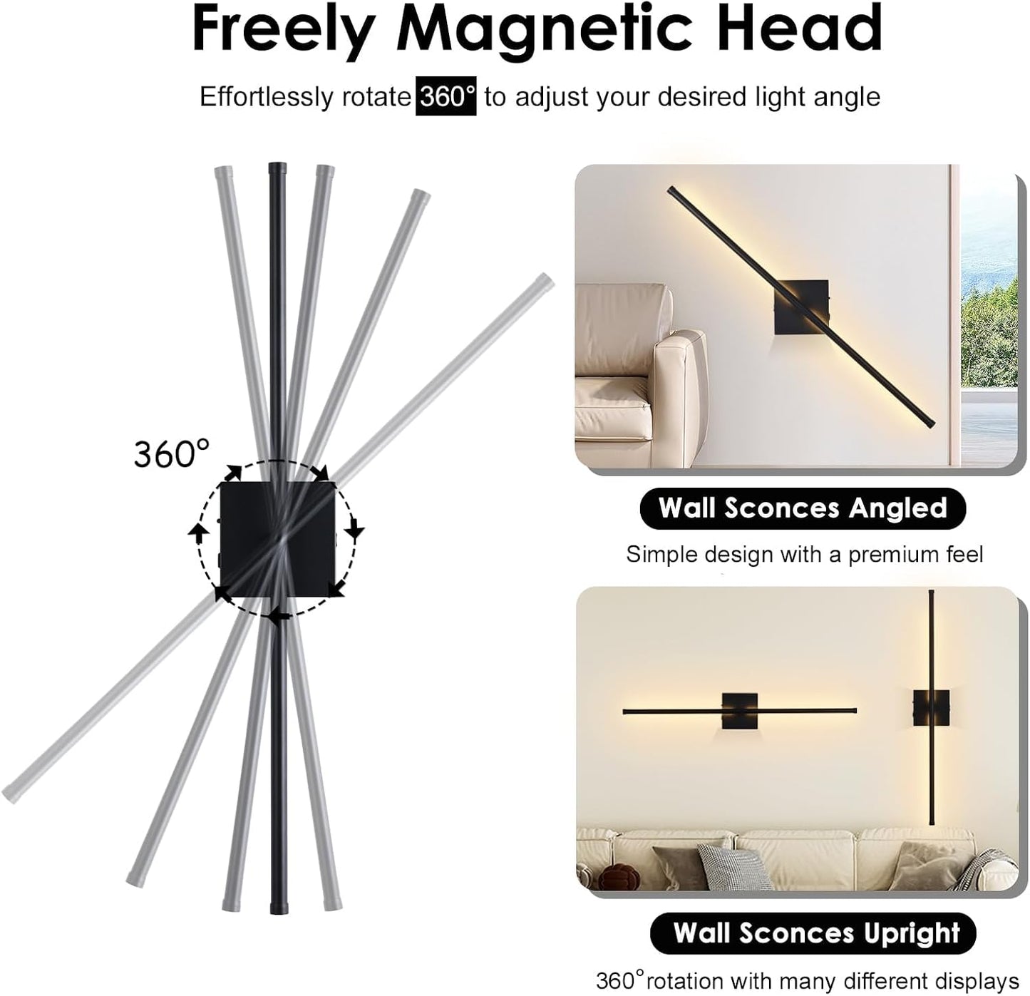 15800 mAh Battery Operated Wall Sconces with Remote Control Dimmable Wall Sconces Set of Two 3000K LED Matt Black