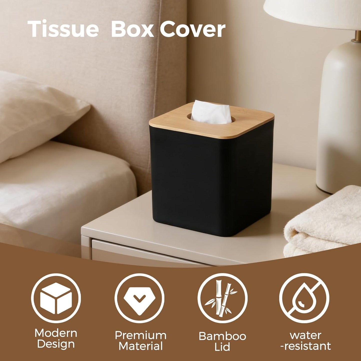 Tissue Box Cover / Black / 5.5" Square