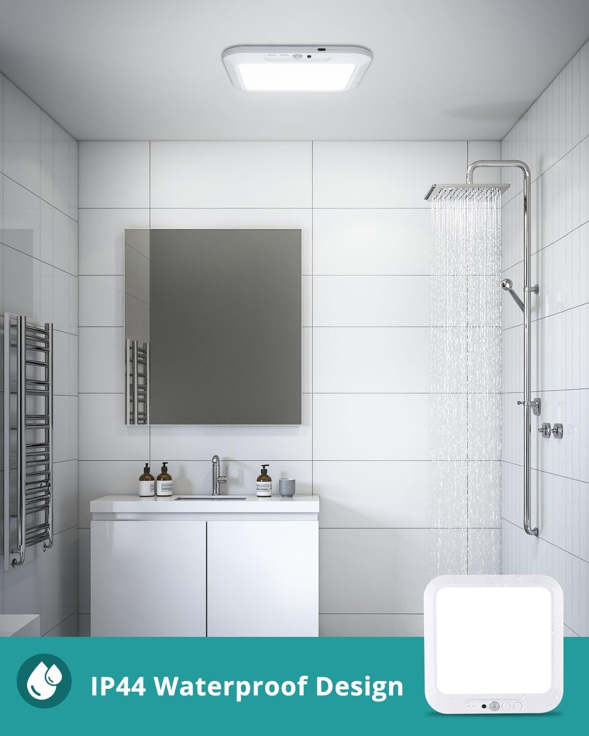 wowatt Rechargeable Battery Operated Ceiling Light Motion Sensor Indoor | Wireless Magnetic Shower Light with Remote