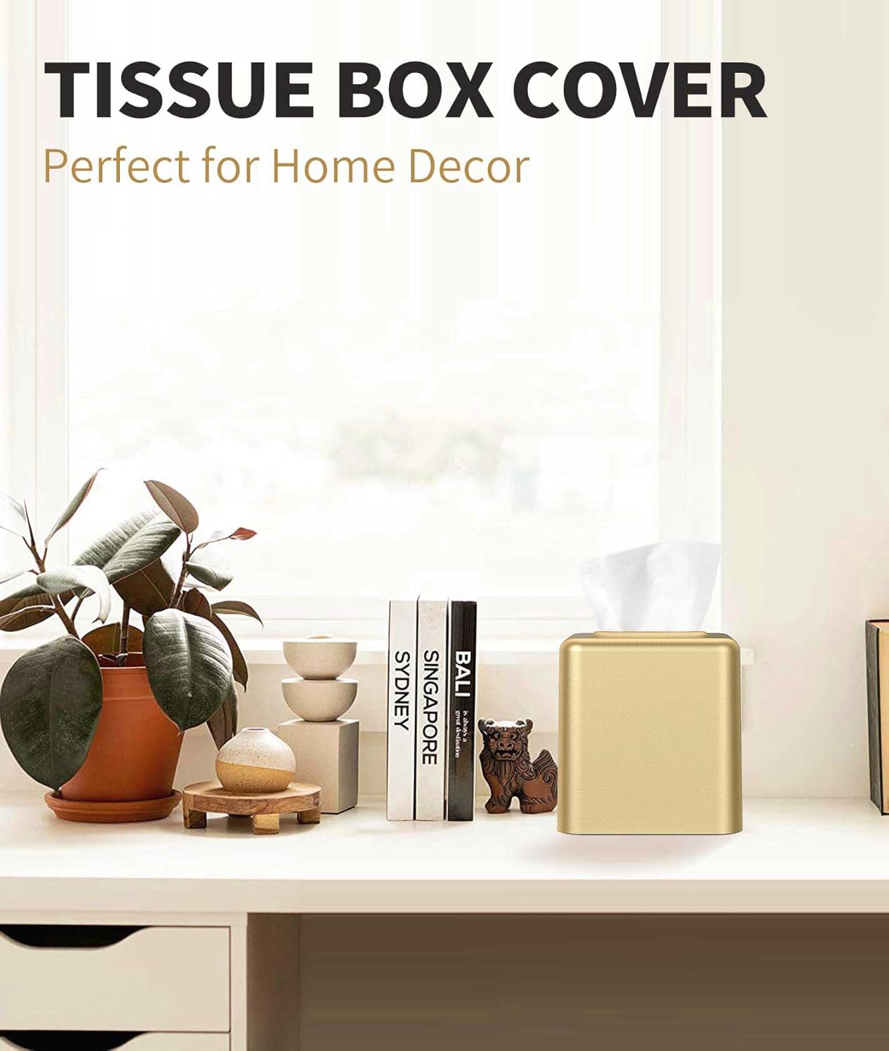 Square Metal Tissue Box Holder Modern Decor Facial Napkin Holder Tissue Box Dispenser / Gold