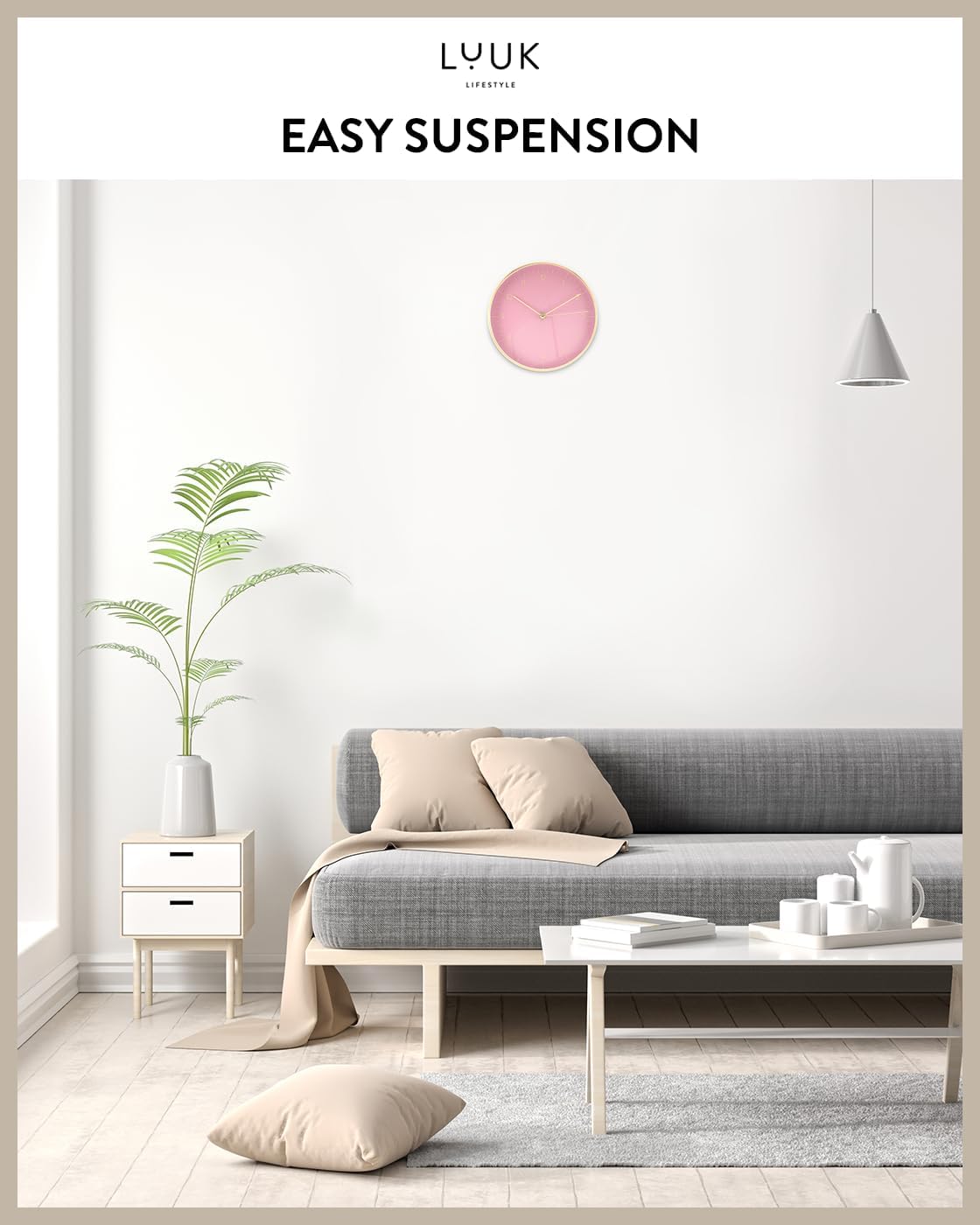 Modern Silent Quartz Wall Clock, 10in, Pink & Gold | Simple & Trendy, Gifting ideas, Analog, Easy-to-read, Battery