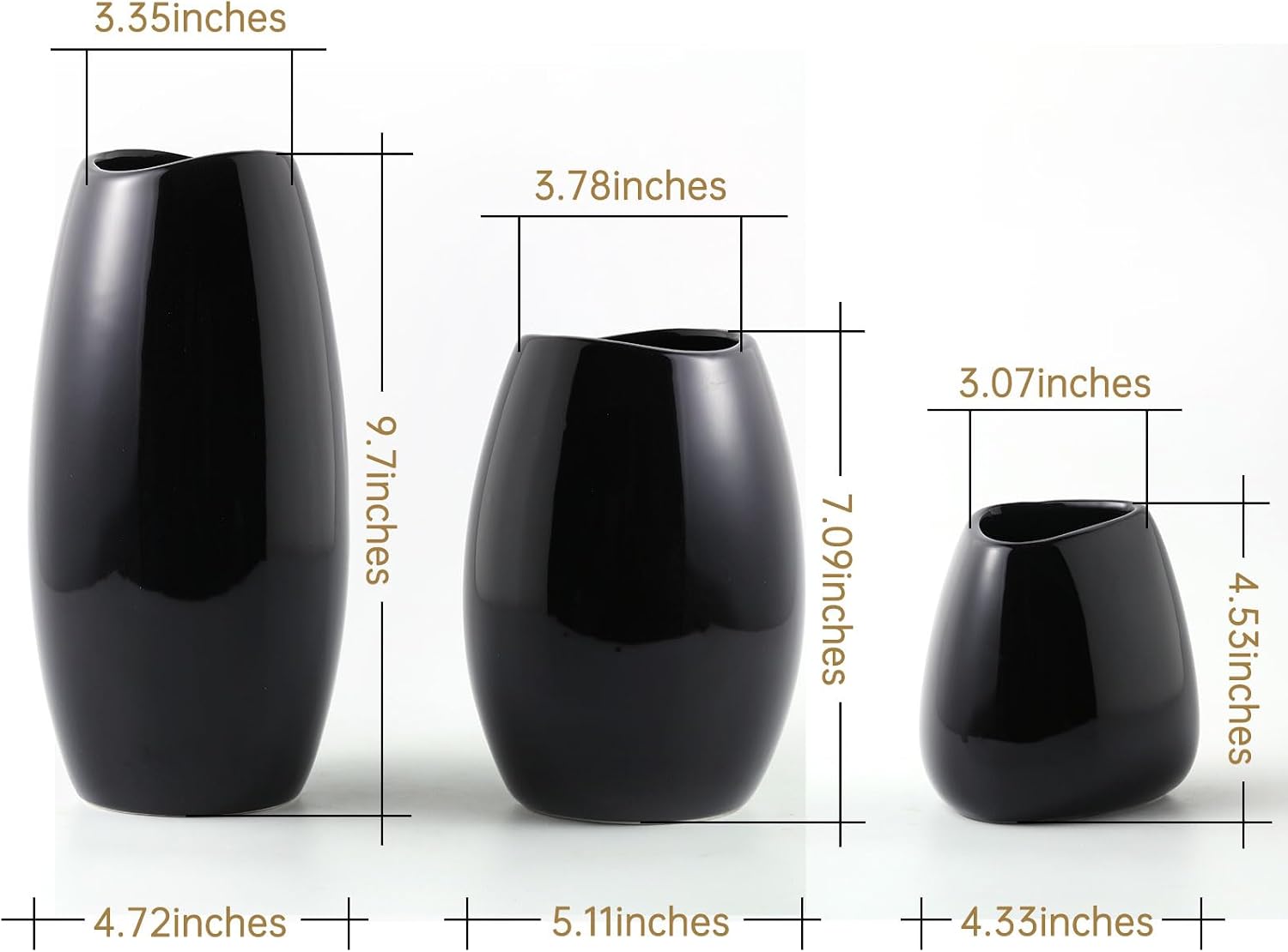 Ceramic Vase Flower Vase / Black / Set of 3