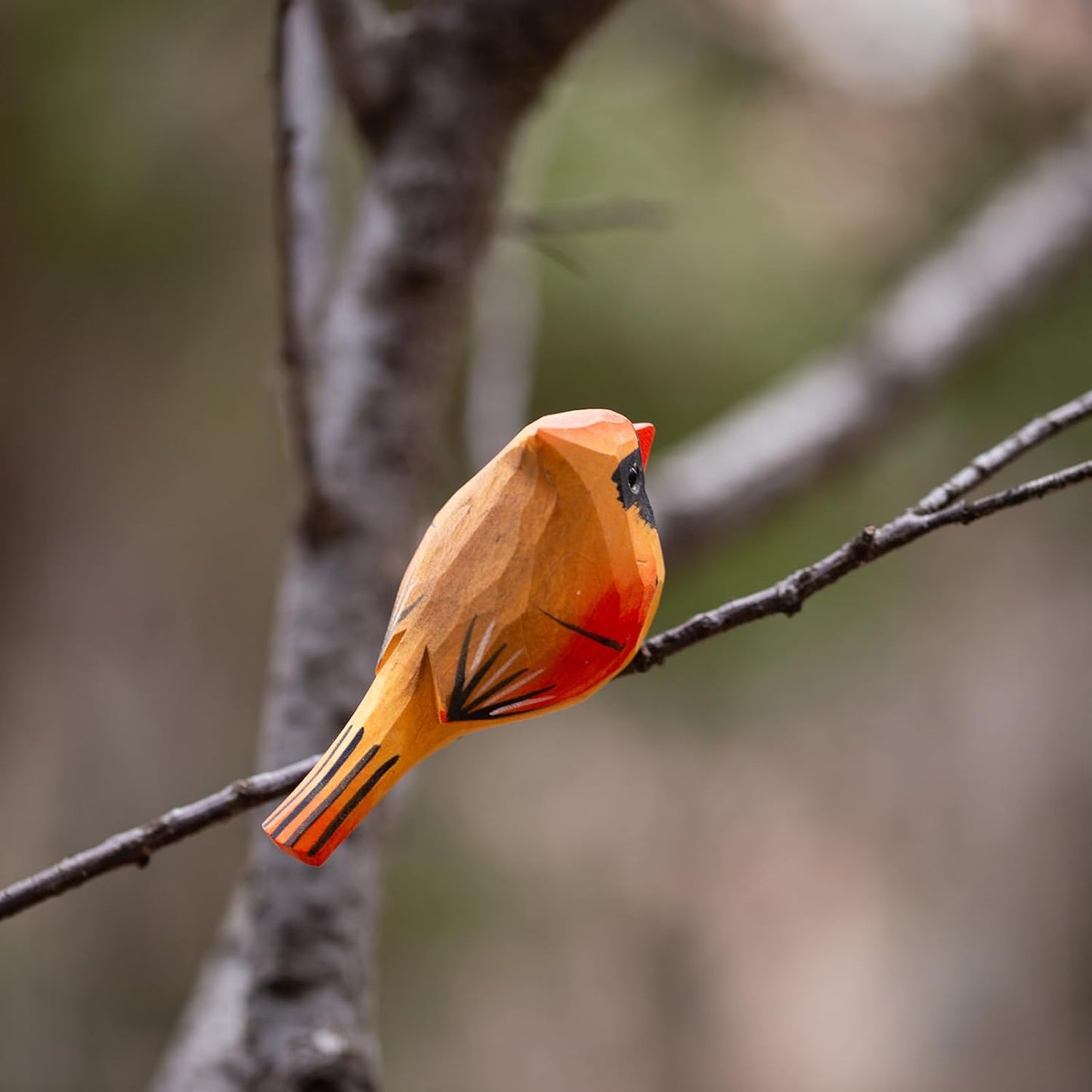 Small Wooden Christmas Female Bird Statue Decor / Female Cardinal / Red