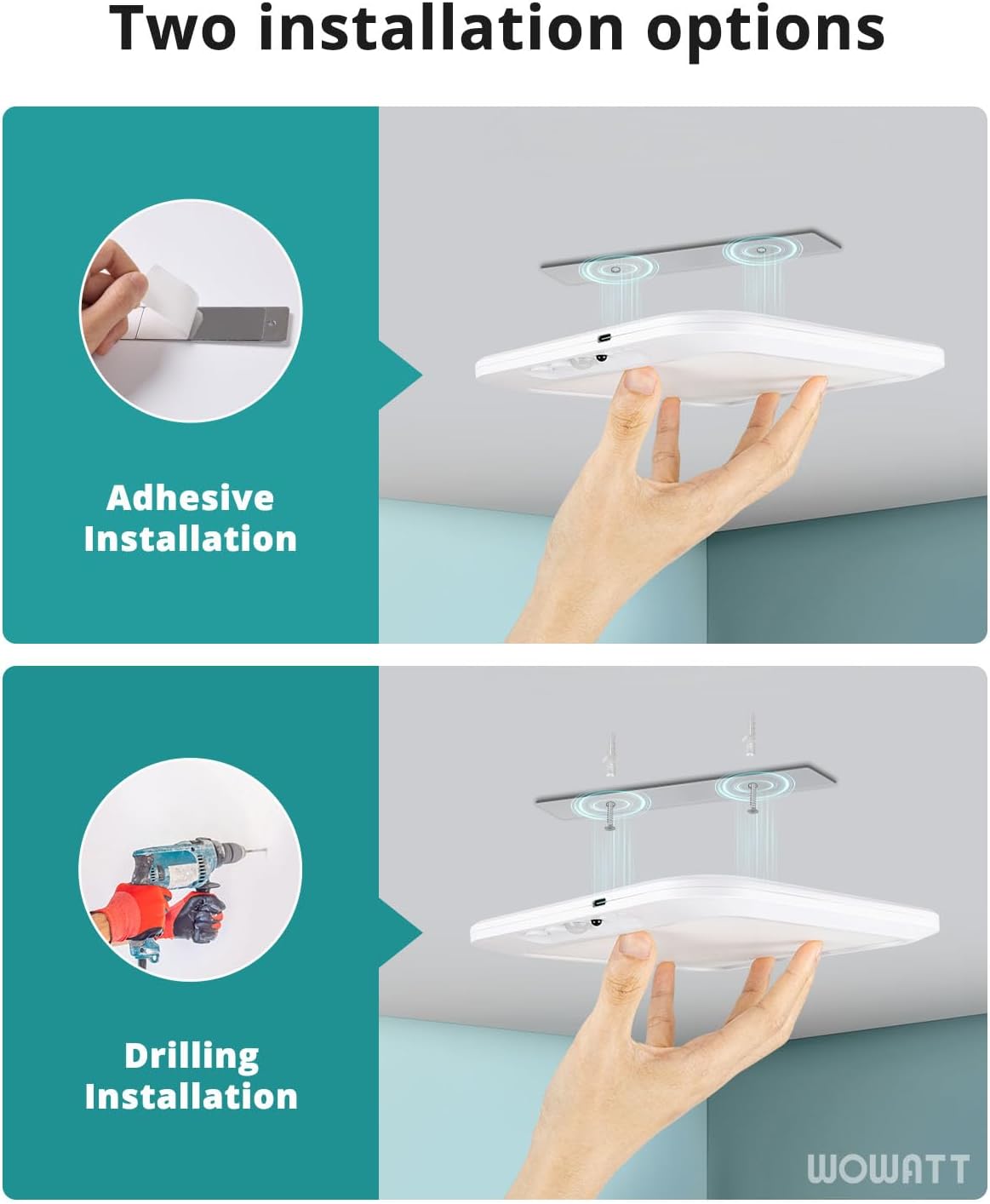 wowatt Rechargeable Battery Operated Ceiling Light Motion Sensor Indoor | Wireless Magnetic Shower Light with Remote