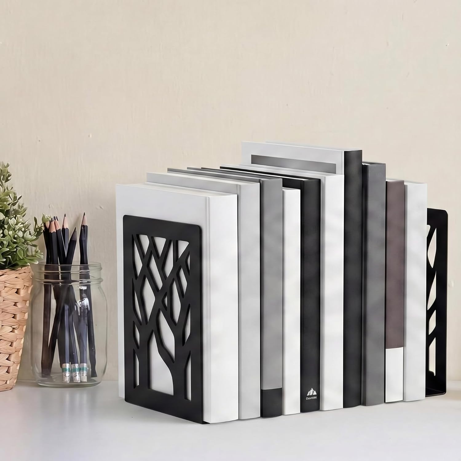 Metal Bookends / Black Trees / Set of 6