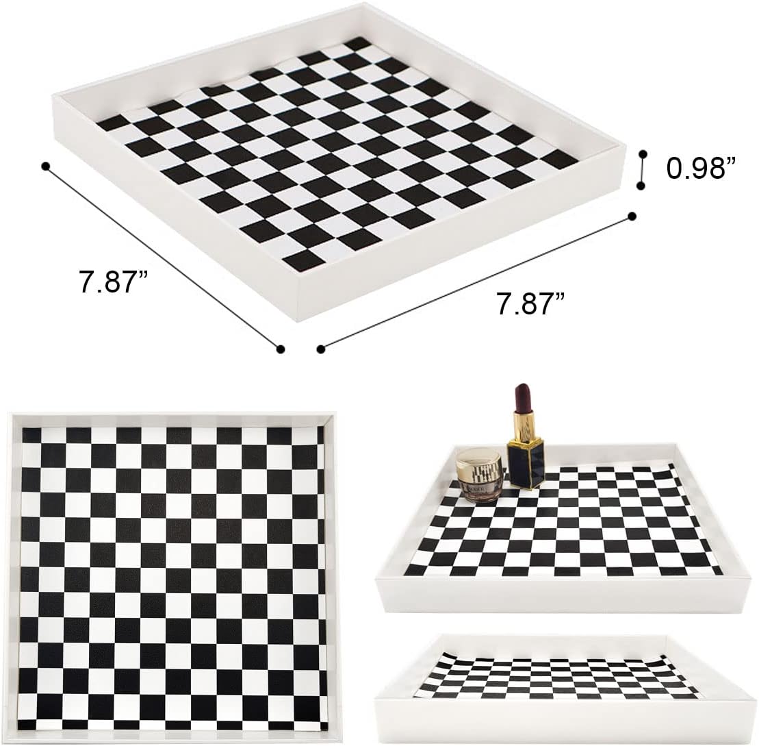 Checkered Decorative Tray / White Checkered