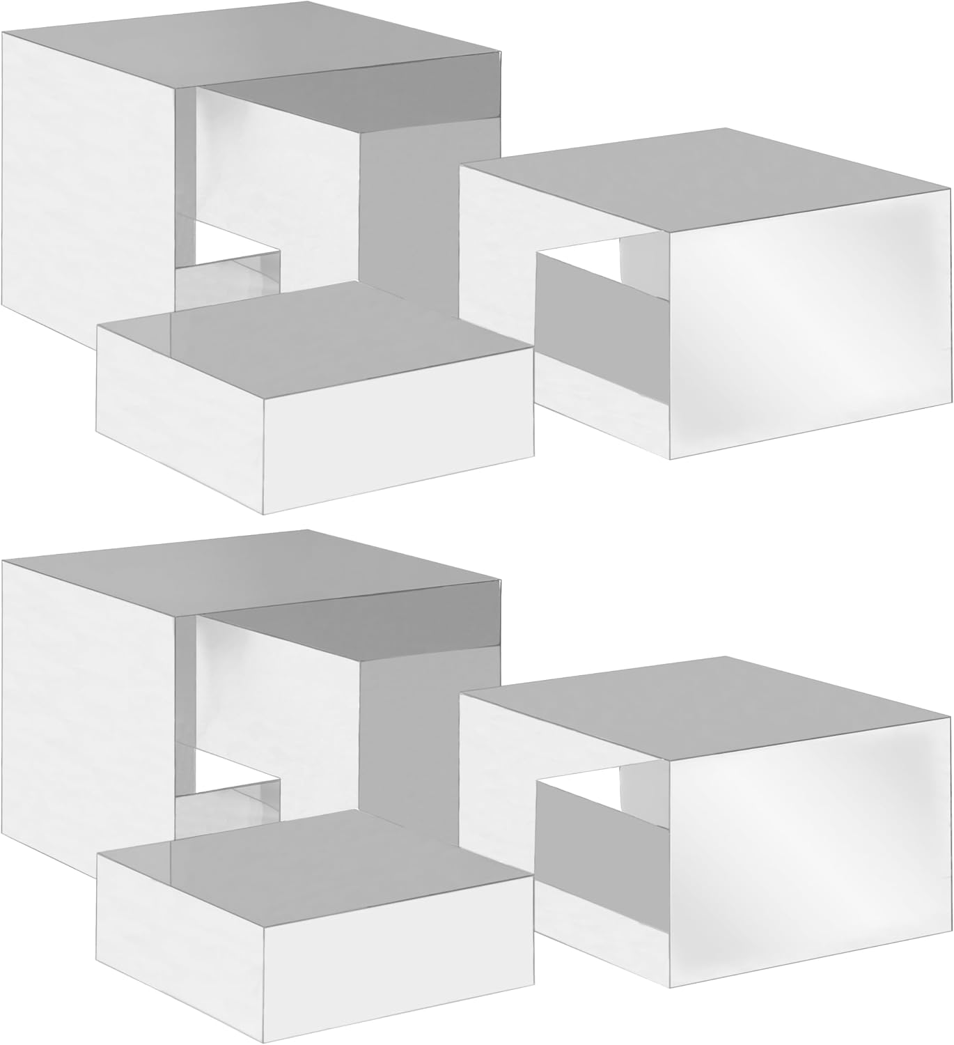 Red Co. Set of 3 Glossy Silver Acrylic Cube Display Nesting Risers with Hollow Bottoms - 2 Pack