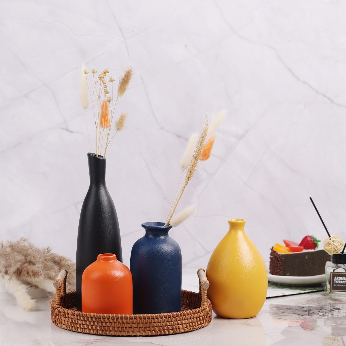 Colorful Ceramic Bud Vases / Multicolor Suit-b / Yellow / Set of 4