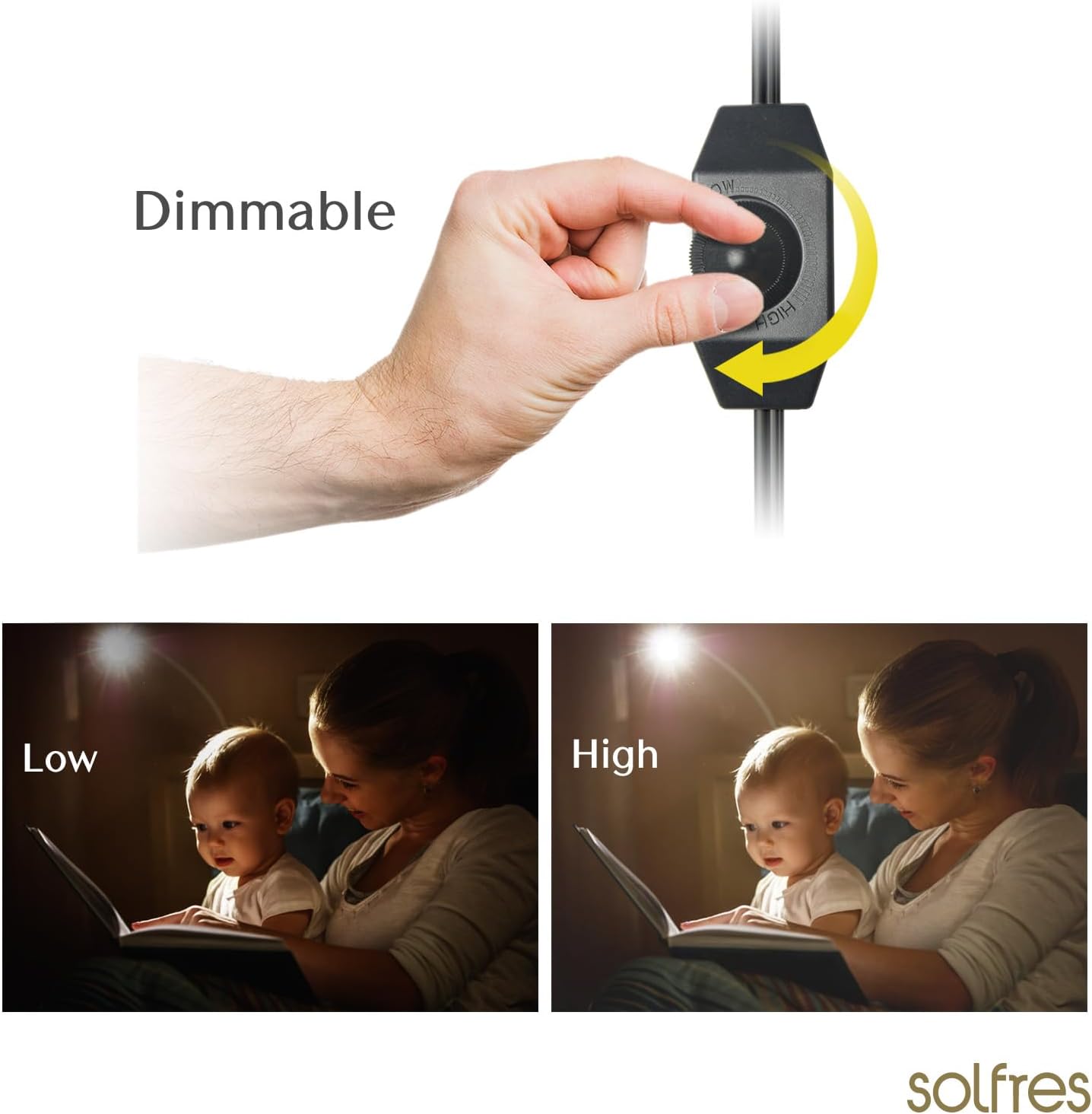 Patented Innovative Design Headboard Reading Light. No Drilling Golden Book Light for Bedtime Reading. Dimmable LED