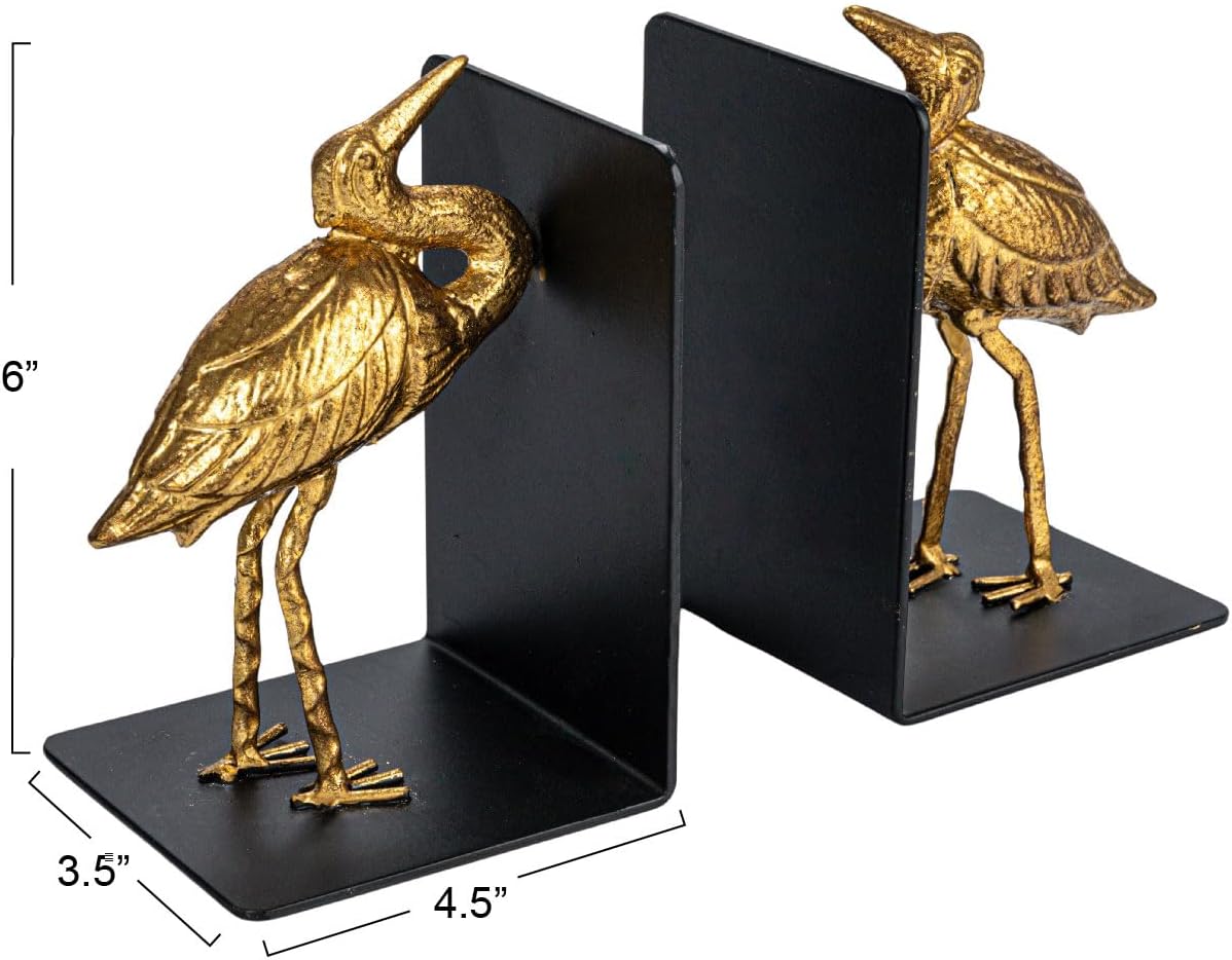 Decorative Cast Iron Bird Bookends / Gold / Set of 2